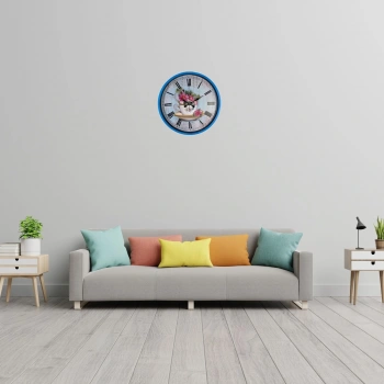 Mey İthalat® Blue Flower 36 Cm Mavi Duvar Saati