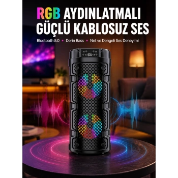 Mey İthalat® Bluetooth 5.0 Destekli Yüksek Ses Kaliteli Hoparlör Yeni Nesil