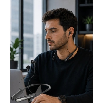 Mey İthalat® Bluetooth 5.4 Boyun Askılı Kulaklık Manyetik Kulaklıklı Type C Şarjlı