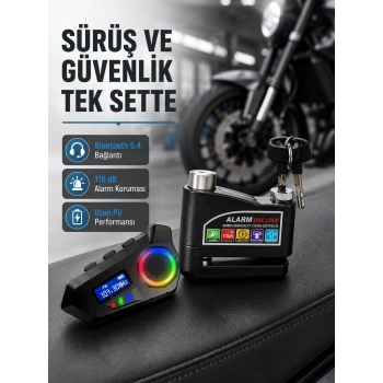 Mey İthalat® Bluetooth 5.4 İntercom ve Alarmlı Disk Kilidi Seti Güçlü Ses ve Güvenlik