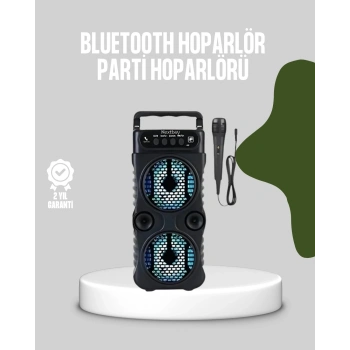 Mey İthalat® Bluetooth Bağlantılı LED Işıklı Taşınabilir Hoparlör – 1200 mAh Şarjlı, FM Radyolu