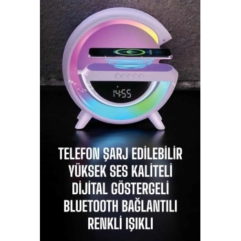 Mey İthalat® Bluetooth Hoparlör 15W Kablosuz Hızlı Şarj LED Gece Lambası