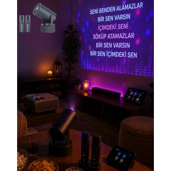 Mey İthalat® Bluetooth Hoparlörlü Akıllı Projektör Kablosuz Karaoke Mikrofonlu