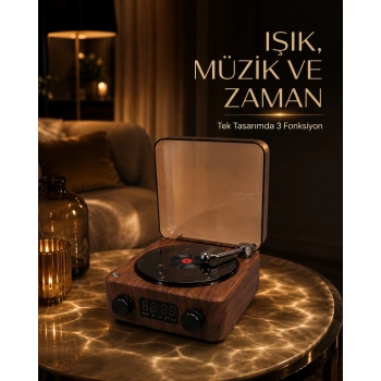 Mey İthalat® Bluetooth Hoparlörlü Gece Lambası Dijital Saat ve Ambiyans Işığı Çok Amaçlı