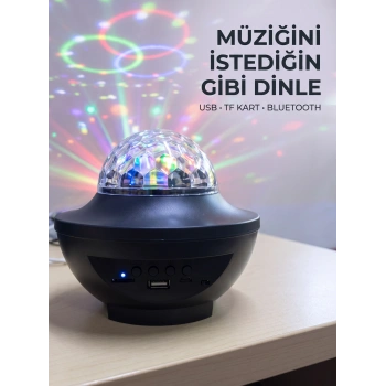 Mey İthalat® Bluetooth Müzikli Disko Işığı RGB Parti Projektörü Dahili Hoparlör USB Micro SD Destekli