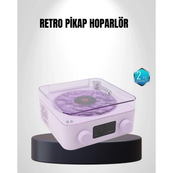 Mey İthalat® Bluetooth Retro Pikap Hoparlör 360 Derece Ses Projektörlü Gece Lambası Çok Fonksiyonlu