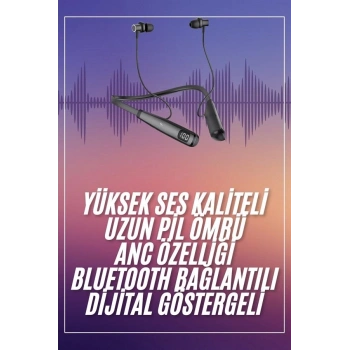 Mey İthalat® Boyun Askılı 100 Saat Kablosuz Kulaklık Göstergeli Bluetooth Kulaklık