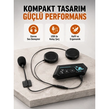 Mey İthalat® BT22 Kablosuz Kask Kulaklığı – Bluetooth 5.0, Intercom, Su Geçirmez ve Uzun Ömürlü Batarya Yeni Nesil