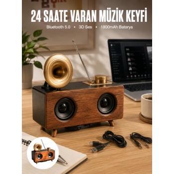 Mey İthalat® Çalar Radyo Müzik Kutusu Nostaljik Hoparlör Speaker