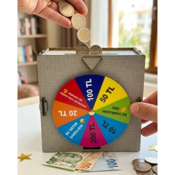 Mey İthalat® Çarkıfelek Konseptli Ahşap Birikim Kumbarası