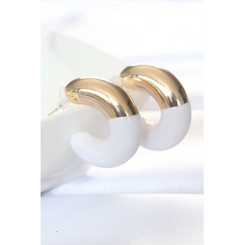 Mey İthalat® CCB Beyaz Gold Çift Renk Küpe