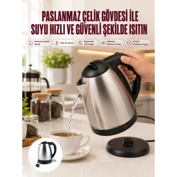 Mey İthalat® Çelik Su Isıtıcı Kettle Dayanıklı Paslanmaz Çelik Uzun Ömürlü