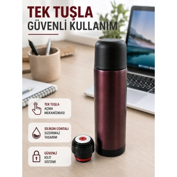 Mey İthalat® Çift Katmanlı Vakumlu Termos Ofis Araç Kamp İçin Paslanmaz Çelik Termos
