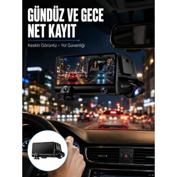 Mey İthalat® Çift Lens Araç Güvenlik Kamerası G Sensörlü Full HD Yeni Nesil