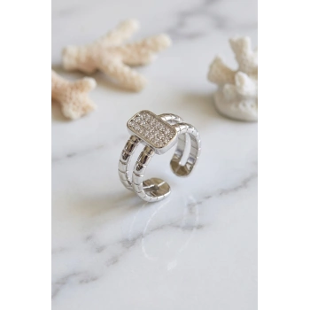 Mey İthalat® Clariss Parallel Luxury Zirkon Taşlı Gümüş Renk Yüzük
