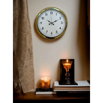 Mey İthalat® Classic White Gold 40 Cm Metal Duvar Saati