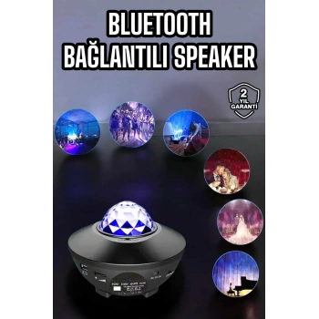 Mey İthalat® Çocuklara Özel Şarjlı Bluetooth Hoparlör Parti Led Lambası Yıldızlı Projeksiyon