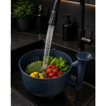 Mey İthalat® Çok Amaçlı Sebze ve Meyve Temizleme Kabı Pratik Süzgeçli Yapı