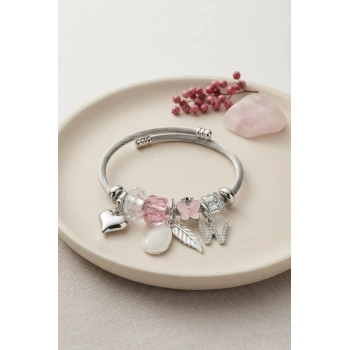 Mey İthalat® Damla Model Pembe Renk Charmlı Bileklik