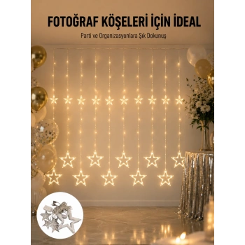 Mey İthalat® Dekoratif Yıldız Peri Led Perde 3x3 Metre Ortam Işığı Yeni Nesil