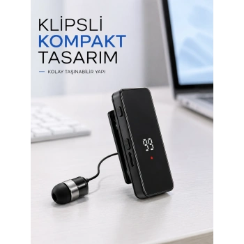 Mey İthalat® Dijital Ekranlı Bluetooth Kulaklık Tek Kulaklıklı Klipsli Kompakt Tasarım