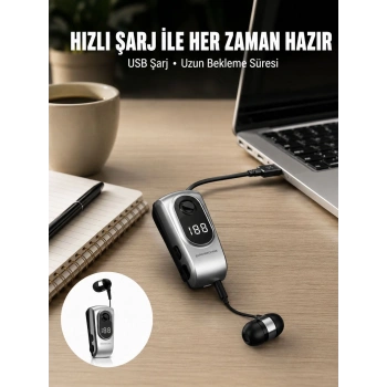Mey İthalat® Dijital Ekranlı Bluetooth Kulaklık – Titreşimli Bildirim, 25 Saat Kullanım Yeni Nesil