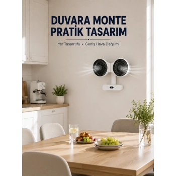 Mey İthalat® Dijital Göstergeli Çift Fan Başlıklı Masa Vantilatörü