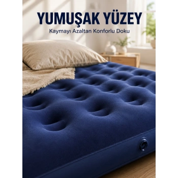 Mey İthalat® Dış Mekan Şişme Yatak Çift Kişilik Flokeli Yüzey Konforlu Kullanım