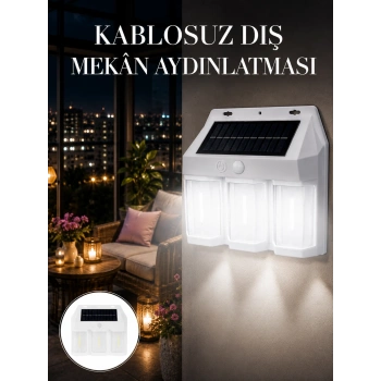 Mey İthalat® Dış Mekan Solar Duvar Lambası – 120° Hareket Algılama, 3 Işık Modu Yeni Nesil