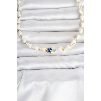 Mey İthalat® Doğal Deniz Kabuğu Dizili Nazarlı Yıldız Model Kolye