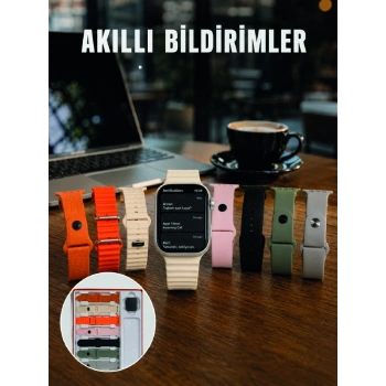 Mey İthalat® Dokunmatik Akıllı Saat Bluetooth Arama Sağlık Takipli 7 Değiştirilebilir Kordonlu Saat