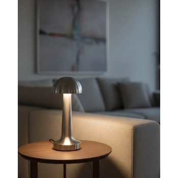 Mey İthalat® Dokunmatik Mantar Masa Lambası 3 Modlu Işık Şarjlı Kablosuz LED Krom Gövde