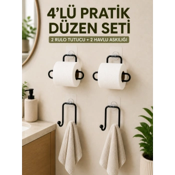 Mey İthalat® Duvara Yapışkanlı Rulo Kağıtlık ve Havlu Askılığı 2’şer Adet 4’lü Set