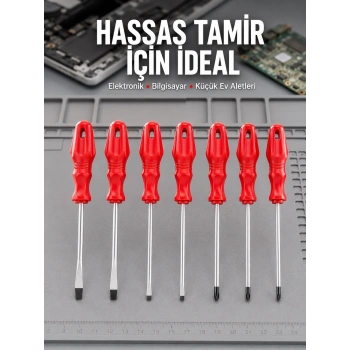 Mey İthalat® Düz ve Yıldız Başlıklı 7li Tornavida Seti Ergonomik Tutma