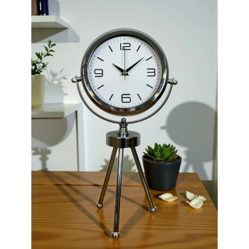 Mey İthalat® Elegance Krom Tripod Üç Ayaklı Metal Masa Saati