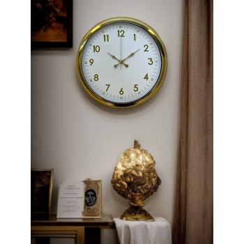 Mey İthalat® Elegant Gold Frame 40 Cm Metal Duvar Saati