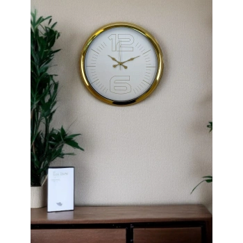 Mey İthalat® Elegant White Gold 40 Cm Metal Duvar Saati