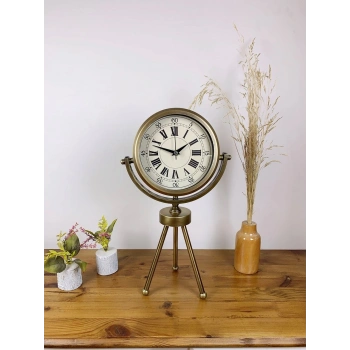 Mey İthalat® Eskitme Metal Mini Tripod Orient Masa Saati 45×26 cm