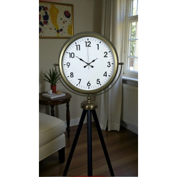 Mey İthalat® Eskitme Tripod Ayaklı Dekoratif Saat