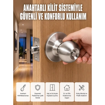 Mey İthalat® Estetik Güvenli Topuzlu Kapı Kilidi