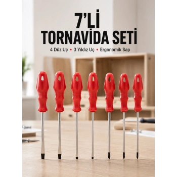 Mey İthalat® Ev ve Atölye Kullanımına Uygun 7 Parça Tornavida Seti