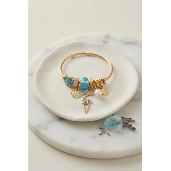 Mey İthalat® Geyik Model Gold Renk Mavi Charmlı Bileklik