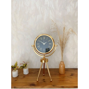 Mey İthalat® Gold Metal Mini Tripod Sade Masa Saati 45×26 cm