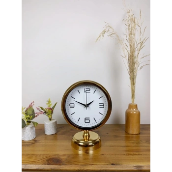 Mey İthalat® Gold Metal Modern Masa Saati 25×20 cm