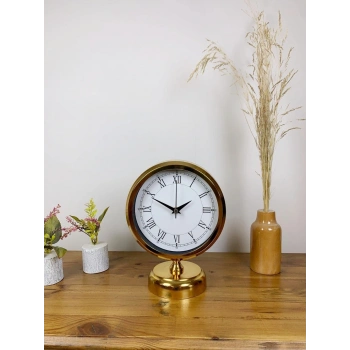 Mey İthalat® Gold Metal Retro Masa Saati 25×20 cm