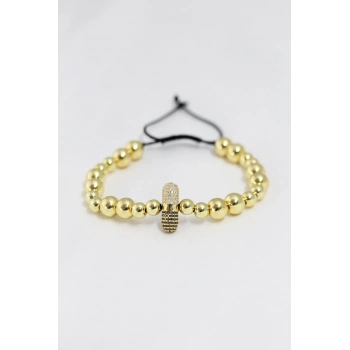 Mey İthalat® Gold Renk Çelik Zirkon Objeli Asansörlü Bileklik