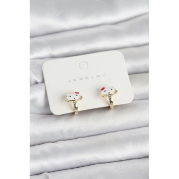 Mey İthalat® Gold Renk Kedi Model Mineli Çocuk Küpe