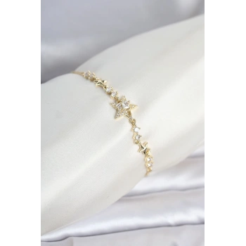 Mey İthalat® Gold Renk Pirinç Yıldız Model Asansörlü Kadın Bileklik