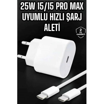 Mey İthalat® Güç Adaptörü ve Kablosu Şarj Aleti 15/15 Pro Max Uyumlu Hızlı Şarj