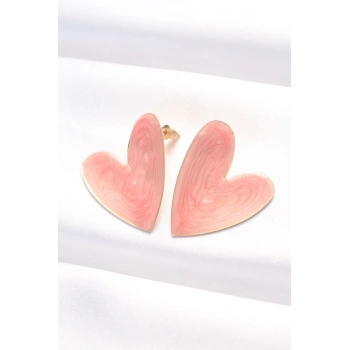 Mey İthalat® Gül Kurusu Renk Mineli Kalp Küpe